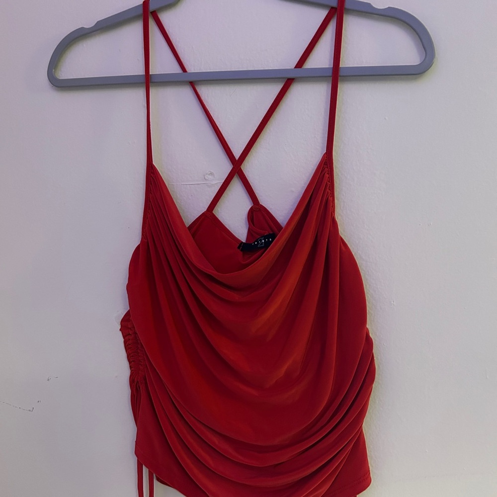 Vibrant Red Ruched Backless Camisole
